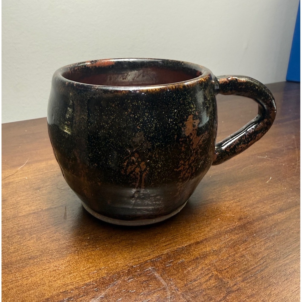 Handcrafted Glazed Stoneware Mug Brown Black Tenmoku Style Art Mug